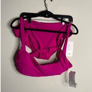 Athleta NWT Women's Pink Square Neck Bra Cup Bikini Top 40D Medium Bottom XL